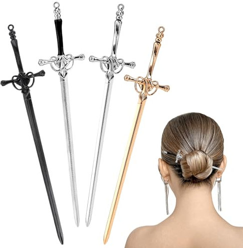 Qianyu 4 piezas Chino Horquilla Palillo para el Cabello Forma de Espada Antiguo Estilo Accesorios para Mujer