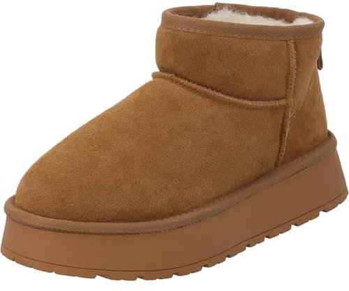 Palado Stiefeletten Damen Chinu by Sila Sahin – bequeme Boots aus Leder - warm gefütterte Stiefel - modische Winterschuhe Camel UK9 - EU42