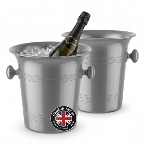 Chabrias 2-Pack 3.5L Champagne Ice Buckets, Silver Wine Coolers, UK MADE