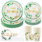 Qcdou Vaisselle de Fête Verte Eucalyptus, 50 Pièces d'assiettes en Papier Décoration Eucalyptus pour 10 Invités, Assiettes en Papier Eucalyptus Gobelets Serviettes, Vaisselle Jetable Anniversaire(G)