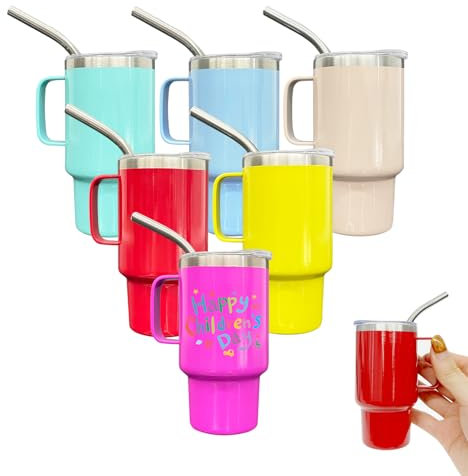 FunTrans 3oz Mini Tumbler Shot Glass with Straw and Lid, 6 Pack Stainless Steel Sublimation Shot Glasses with Handle for Wedding Party Whiskey Cocktail Bar（Color Mix）