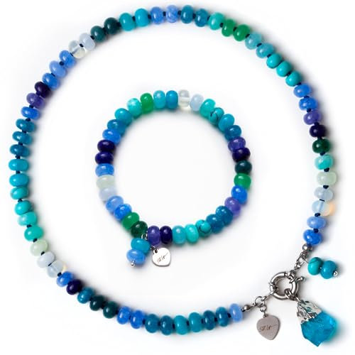 SKLife style design Damen Armband mit Halskette Set - Bunte Natursteinen Schmuckset- Geschenk für Frauen, Choker im Boho-Stil. (Bunt-Blau)