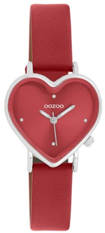 Oozoo - Timepieces Damen Uhr in Rot | Armbanduhr Damen mit Lederarmband | Moderne Uhr für Frauen | Edle Analog Damenuhr in Herzform C11448 (28x29mm Gehäuse)