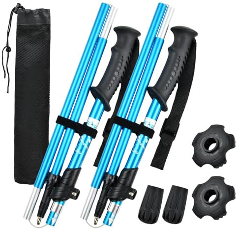 Wanderstöcke Faltbar, 110-130 cm Wanderstöcke Teleskop Verstellbar, Nordic Walking Stöcke Damen und Herren, 6013 Aluminum Leichte Trekkingstöcke für Wandern Gehen Hiking Bergsport Outdoor (Blau)