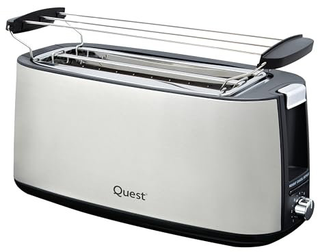 Quest 34620 4 Slice Toaster with Long Slots/Removable Warming Rack / 7 Browning Levels/Reheat & Defrost/Stainless Steel / 1500W