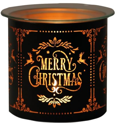Woodbridge Teelicht Duftlampe | Merry Christmas Black & Gold | Aromalampe für Duftwachs | Deko Duftöl Lampe | Stimmungsvolle Raumduft Lampe | Geschenkidee Weihnachten | Geschenkidee Weihnachten