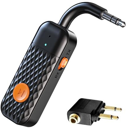TABKSOLA Adaptateur Bluetooth 5.2 Avion 2 en 1 Émetteur & Récepteur, Supporte Deux Casques Sans Fil, aptX Low Latency, Compatible avec Avion, TV, Salle de gym, Tablette & Voiture