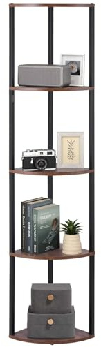 VEVOR Eckregal mit 5 Ebenen, hoher Eckständer mit LED-Licht, Displayregal Lagerregal mit Metallrahmen und Holzregalen, Standregal Ausstellungsbücherregal für Schlafzimmer Wohnzimmer Büro Braun