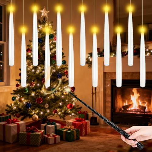 Gozuein 12 Pezzi Candele Galleggianti con Telecomando Bacchetta Magica, Candele LED Senza Fiamma, Timer 6H Luce Calda Lampeggiante per Matrimonio, Natale, Halloween e Feste Decorare