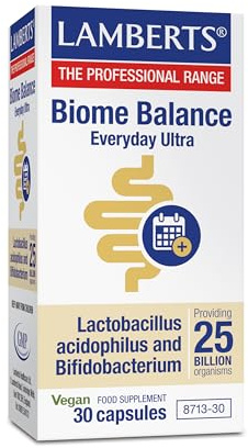 Lamberts Biome Balance Everyday Ultra Capsules 30 – 25 Billion Live Bacteria – Gut Support with Lactobacillus & Bifidobacterium – Delayed Release