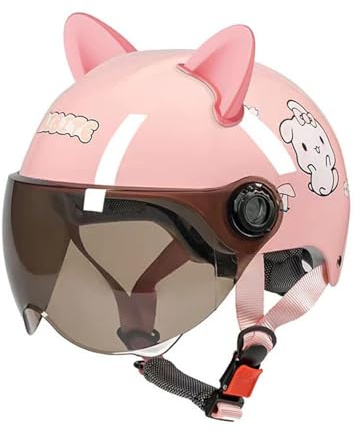 DOT Approved Kids Cute Cat Ears 3/4 Motorcycle Half Helmets, Cool Toddler Scooter Bicycle Youth Child Motorbike Helmet for Boys Girls for Dirt-Bike Go-Kart ATV Motocross Helmet(A)