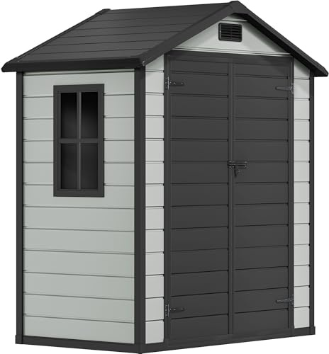 YITAHOME Kunststoff Gartenhaus 6,2x3,4 Fuß (189x104cm) mit Lüftung & Fenster, Aufbewahrungsschuppen mit abschließbarer Tür und integriertem Boden für Garten, Hof und Terrasse, Schiefergrau Schwarz