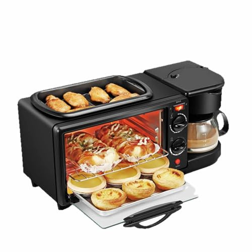 Estación de desayuno 3 en 1 con horno, parrilla y cafetera, 800W, temporizador de 30 minutos y control de temperatura