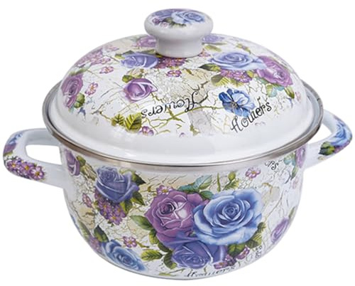 DOITOOL Enamel Stockpot with Lid Featuring Heat Insulated Handles and Even Heating, Vintage Style Two-Ear Sauce Pot for Induction Cooker and Gas Stove, Practical and Wear-Resistant