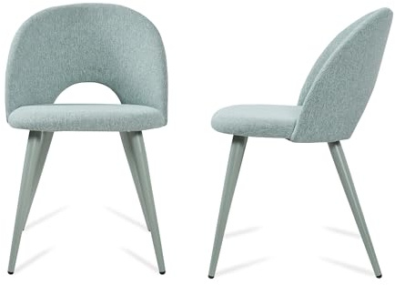 [en.casa] Esszimmerstühle Karijoki 2er Set Küchenstühle Lehnstuhl skandinavisch Polsterstuhl Webstoff mit Rückenlehne Stühle mit Metallfüße 77 x 50 x 55 cm Hellgrün