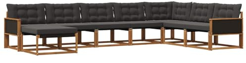 vidaXL Outdoor-Sofagarnitur mit Kissen 8 pcs Natürlich und Schwarz, Moderne Garten-Sofa-Set, robuster Akazienholz, Bequeme Liege, stilvolle Freizeitmöbel für draußen