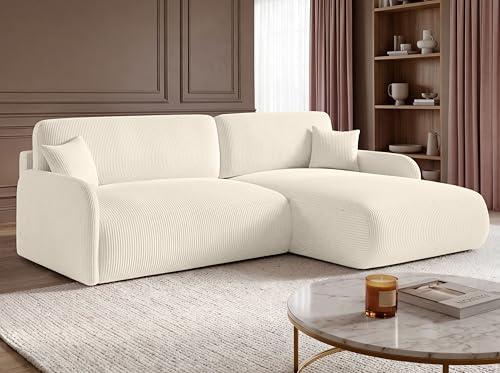 KP-Meble L-Form Ecksofa mit Schlaffunktion und Bettkasten 253x175 cm - Wohnlandschaft – Cord Sofa POSO – NIVO (POSSO 38, Rechts)