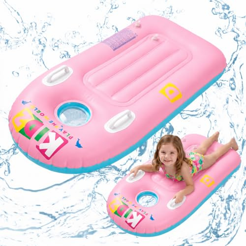 shallyong Tavole da Surf Gonfiabile, Bodyboard Gonfiabile con Manici, Tavola da Nuoto Gonfiabile per Bambini, Tavoletta Mare Bambini per Scivoli d'Acqua, Spiagge, Piscine - 110 x 48cm (Rosa)