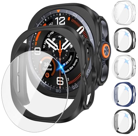 [5+5Stück] Schutz mit displayschutz für die Samsung Galaxy Watch Ultra2 | PC schutzhülle, kratzfeste Schutzfolie aus panzerglas mit hoher Empfindlichkeit, für Frauen und Männer