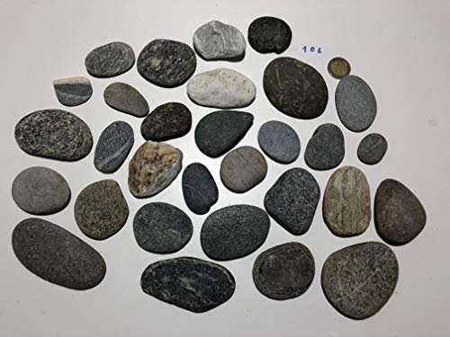 MEIERLE & Söhne 30 Flache Flusssteine Kiesel flach Flusskiesel aus den Alpen Kunst Flusssteine Dekosteine Bergkiesel flach Unikat Naturjuwel grau rot weiß schwarz zum Basteln Bemalen