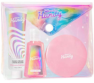 Merci Handy - 1 Handreinigungsgel (30 ml) + 1 Handcreme (30 ml) + 1 Spiegel + 1 Vanity - Für unterwegs - Vegan