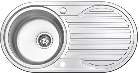 JASSFERRY Fregadero de cocina un seno, de Acero Inoxidable, escurridor reversible, con colador de residuos