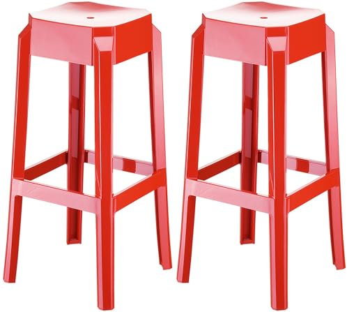 CLP 2er Set Barhocker Fox I Stapelbarer Barstuhl aus hochwertigem Kunststoff I Wetterbeständiger Tresenhocker I Sitzhöhe 75 cm, Farbe:rot