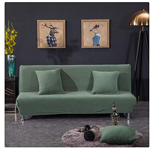 Elastisch Sofabezug ohne armlehnen Klappsofa Überwürfe Sofabezug Elastische voll zusammenklappbare Couch Sofa Schild passt zusammenklappbare Sofa-Bett ohne Armlehnen,Armeegrün,3 Sitzer(190-225CM)