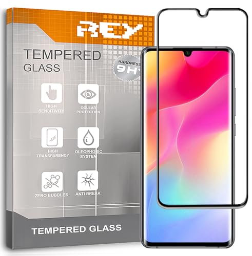 REY Protector de Pantalla Curvo para XIAOMI MI Note 10 - Note 10 Pro, Negro, Cristal Vidrio Templado Premium, 3D / 4D / 5D