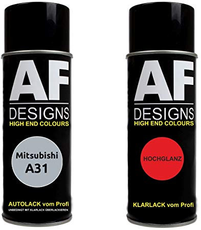 Auto Vernice Spray Set per Mitsubishi A31 Cool Silver MetallicBase Trasparente 2x400ml con vernice spray trasparente