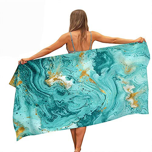Surwin Strandhandtuch Mikrofaser, Marmor Druck Strandtuch Sommer Strandtücher Schnelltrocknend Sand Proof Saugfähig Handtücher für Reise Strand Schwimmen Sport (Türkis,70x150cm)