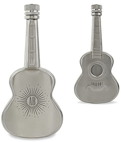 Personalised Engraved Silver 5oz Guitar Hip Flask with Sunburst Design, Personalise with Any Initials