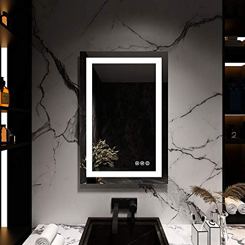 Dr. Fleischmann Dimmbar Badezimmerspiegel LED-Beleuchtung 50x70cm Badspiegel Lichtspiegel Wandspiegel, Touch-Schalter + Antibeschlag Spiegelheizung + CRI> 90+ vertikale und horizontale Installation