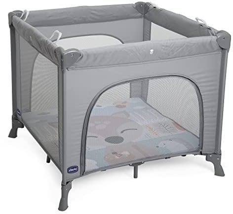 Chicco Laufstall Open Bett mit Regenschirm, mitwachsend, für Reisen für Babys und Kinder, Laufstall mit abnehmbarer Matte, Seitenfenster, Netzstoff, 4 Griffe und Transporttasche von Geburt bis 15 kg, Beige