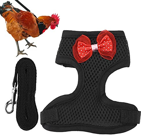 Hühnergeschirr und Leine, Verstellbares Hühner-Zugseil Außen-Gehgeschirr mit Leine für Geflügel Henne Hühnerente[M-Schwarz] Leinen