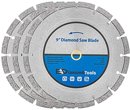 9 Segmented Diamond Saw Blade for Concrete, Brick, Block and Masonry, 10mm Segment Height, 7/8 - 5/8 Arbor, 3-Pack