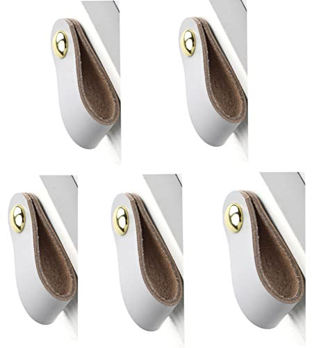 5 Stück Einzellochgriff Schubladengriffe Möbelgriff mit grauem Leder und Zinklegierung, Knöpfe, Länge 66 mm, Breite 25 mm.
