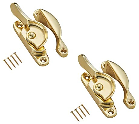 TERF® Traditional Vintage Polished Brass Sash Window Lock Catch Latch Fitch Fastener With Fixing Screws For Wood Aluminium UPVC Vinyl Frames - Pack of 2