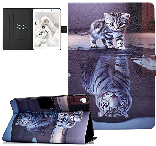 CASAFUNY Coque pour Samsung Galaxy Tab A 8,0 Pouces 2019 SM-T290 SM-T295 SM-T297 Tablette Étui Protection Case avec Support Housse Étui Housse pour Samsung Galaxy Tab A 2019 8.0 Pouces, Chat et Tigre