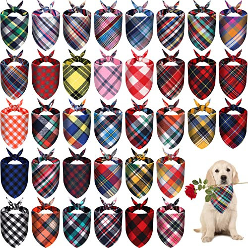 100 Stück Hundehalstuch, kariert, waschbar, Baumwolle, Welpen-Bandana, weiches Katzen-Bandana, Zubehör, bequemes Hunde-Lätzchen-Halstuch für kleine, mittelgroße Hunde, Katzen, Geburtstag, Urlaub