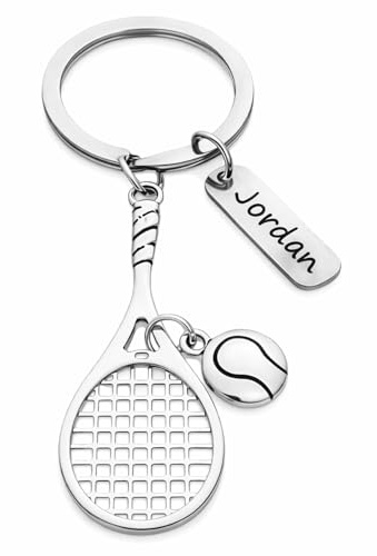 Personalized Tennis Racket Keychain, Name Engraved Charm, Tennis Gift, Custom Tennis Jewelry, Player, Partner or Team Gifts