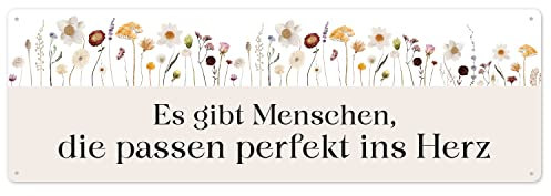 Interluxe Metallschild - Es gibt Menschen die passen perfekt ins Herz - Schild aus Metall Dekoration Landhaus Stil Country Wildblumen Blumen Motiv Frühling Sommer Herbst Garten