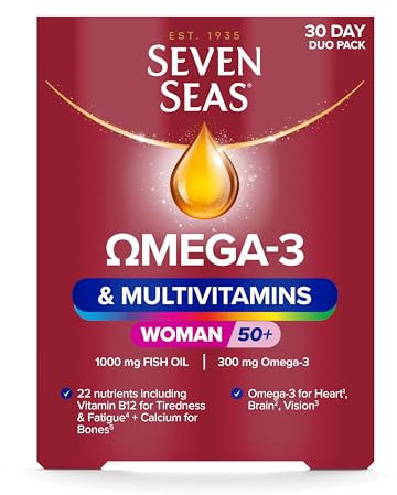 Seven Seas Omega-3 and Multivitamins Woman 50plus, with Vitamin B12 and Calcium, 30-Day Duo Pack, 30 Omega-3 Capsules and 30 Multivitamin Tablets