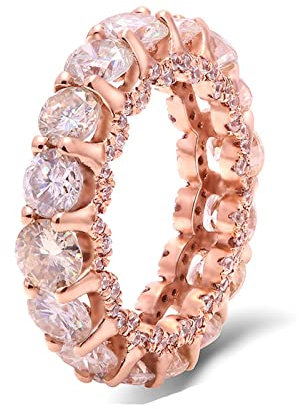 Dsnyu 14K Rose Gold Womens Rings, 0.2ct Moissanite Engagement Ring Rose Gold, All-Around Band Customized Size Wedding Band for Anniversary