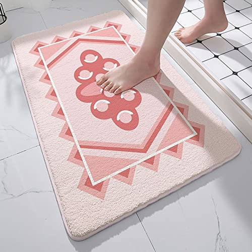 Badezimmerteppich Rosa Geometrie Badematte Flauschig Mikrofaser Badvorleger rutschfest Duschvorleger Schnelltrocknend Badteppich Waschbar Duschvorleger Verdicken Badematten Badmatte 40x60cm