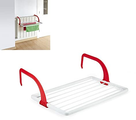 Plastific 6 Bar Radiator Clothes Airer Rack, Foldable 6 Bar Clothes Airer Indoor with Adjustable Arms, Laundry Dryer