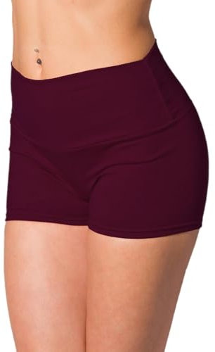 Alkato Damen Sport Shorts mit Hohem Bund Hotpants Radlerhose, Farbe: Weinrot, Größe: 36