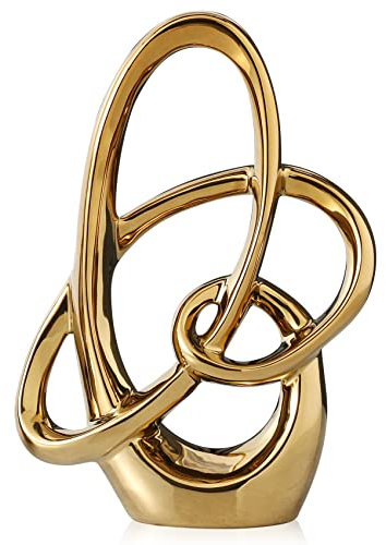 QIANLING Moderne Golddekor-Keramikstatue - Abstrakter Wohnakzent und Tischfigur für Wohnzimmer, Schlafzimmer, Badezimmer, Büro, Regal, Kaminsims - Hochzeit, Esszimmerdekoration