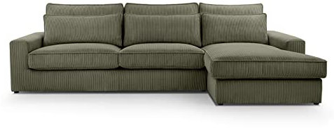 BETTSO -Ecksofa Großes L-Form Couch, Couchgarnitur, Eckcouch, Sofa,Ecksofa mit Kissen und Armlehnen aus Cordstoff-Valentino (Grün, Rechts)