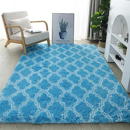 Reyox Shaggy Teppich Hochflor Langflor, Teppiche Modern rutschfest Pflegeleicht für Wohnzimmer Schlafzimmer Bettvorleger Geometrisch Blau 60 x 120 cm